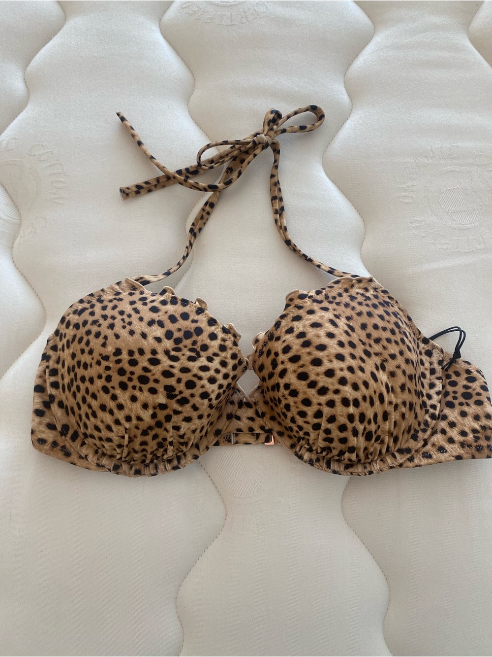 Shade & Shore Leopard Print Halter Bikini Top - Tan & Black